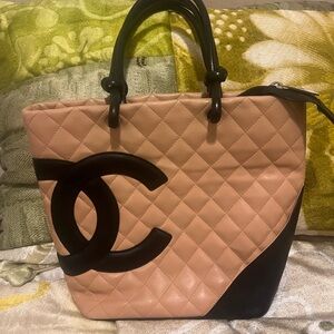 Vintage CHANEL Calfskin Medium Cambon Tote in Tan/Black